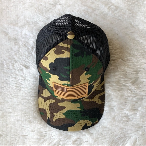 SIMPLY SOUTHERN • Camouflage Trucker Snapback Hat with American Flag Patch - Picture 4 of 15
